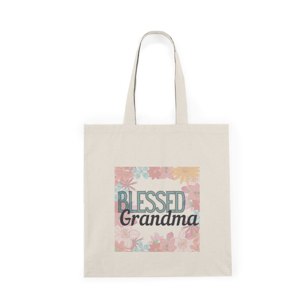 "Blessed Grandma" with Flowers Natural Tote Bag