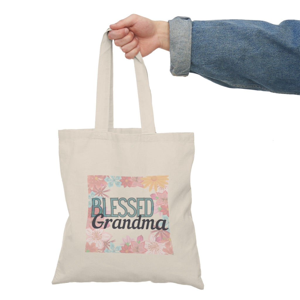 "Blessed Grandma" with Flowers Natural Tote Bag