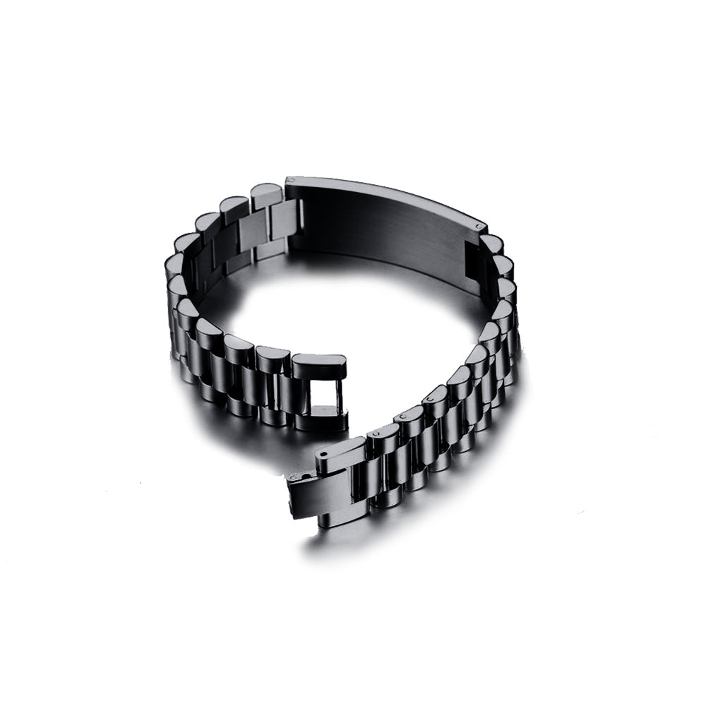 Grandma To My Grandson Black Stainless Steel Engraved ID Bracelet