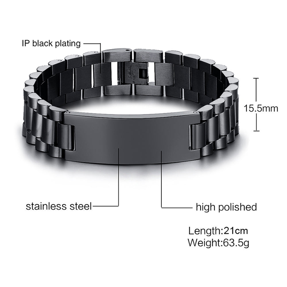 Grandma To My Grandson Black Stainless Steel Engraved ID Bracelet