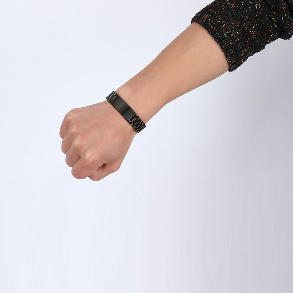 Grandma To My Grandson Black Stainless Steel Engraved ID Bracelet