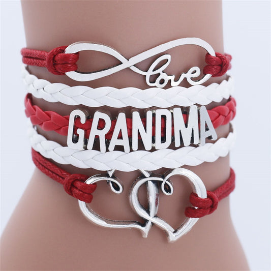 Grandma Double Heart Multi-Layer Charm Bracelet