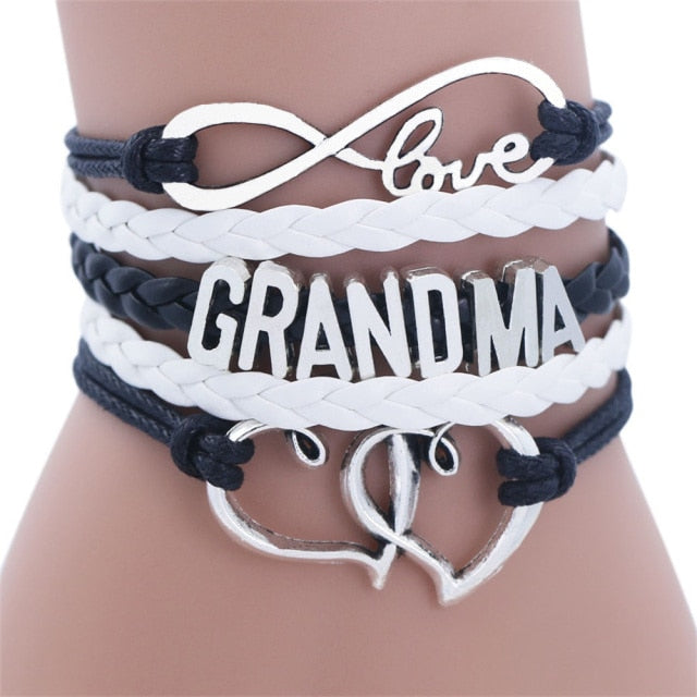 Grandma Double Heart Multi-Layer Charm Bracelet