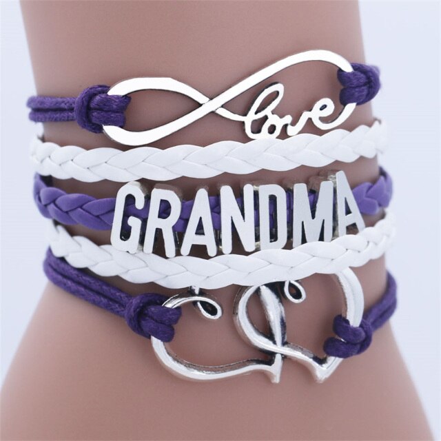 Grandma Double Heart Multi-Layer Charm Bracelet