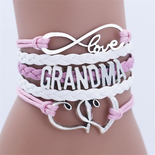 Grandma Double Heart Multi-Layer Charm Bracelet