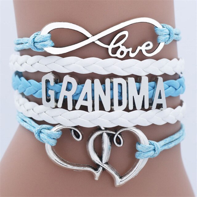 Grandma Double Heart Multi-Layer Charm Bracelet