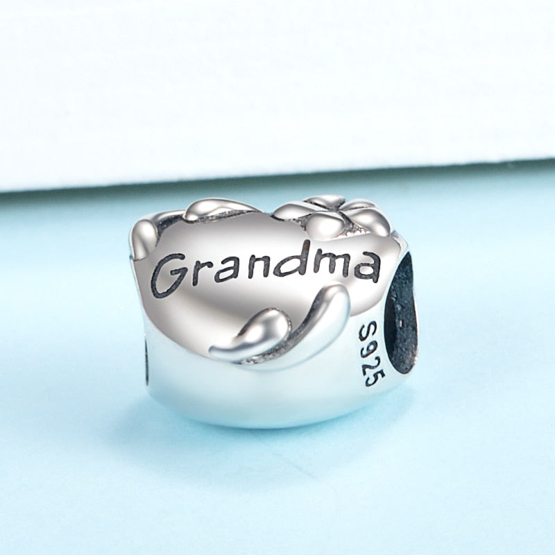 100% 925 Sterling Silver Grandma Bead Heart Charm
