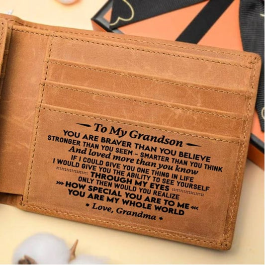 Gift Grandma to Grandson Genuine Leather Wallet