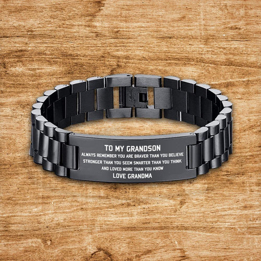 Grandma To My Grandson Black Stainless Steel Engraved ID Bracelet
